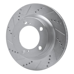 Lexus LX570 Brake Rotor (1) - Front Left - R1 Concepts - Drilled & Slotted - Silver - `08-`21